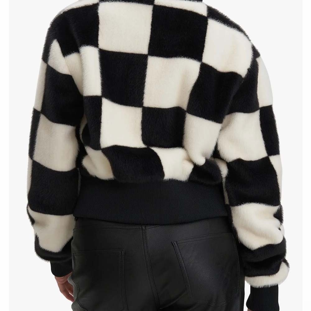 Noize Checkered Teddy Jacket Black White | Soft Faux Fur Cozy Statement Coat - Picture 5 of 8